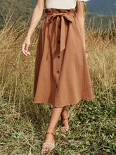 Single-breasted mid-length A-line bow tie 100% cotton skirt Sai Feel